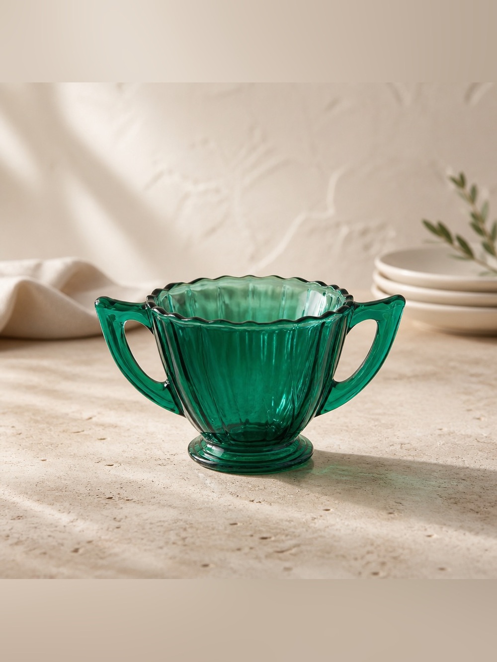 Jeannette Glass Company in the Swirl pattern, Petal Swirl Sugar Dish